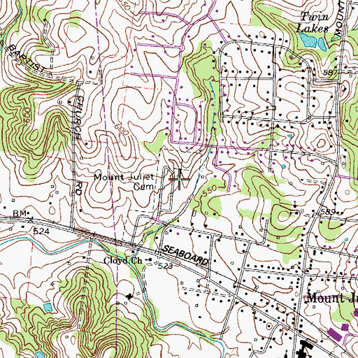 Topographic Map of Mount Juliet Cemetery, TN