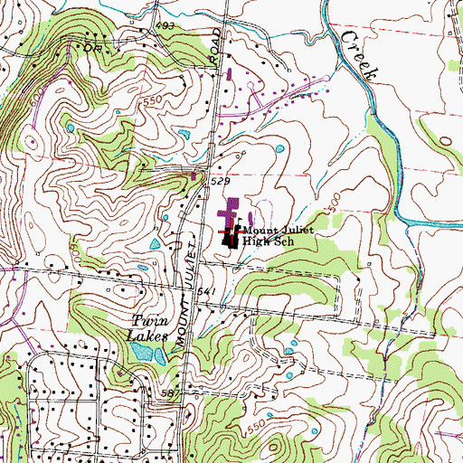 Topographic Map of Mount Juliet High School, TN