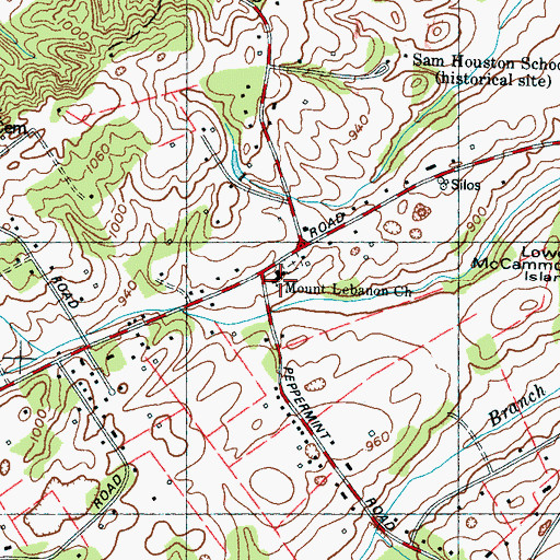 Topographic Map of Mount Lebanon Baptist Church, TN