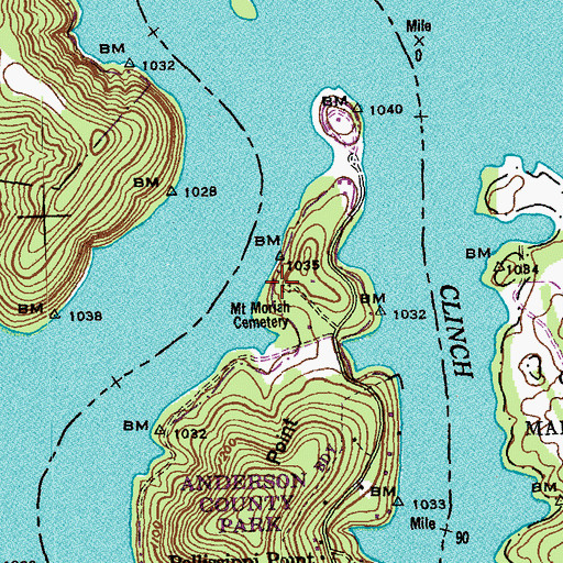 Topographic Map of Mount Moriah Cemetery, TN