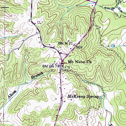 Topographic Map of Mount Nebo Church, TN
