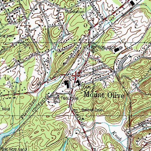 Topographic Map of Mount Olive, TN