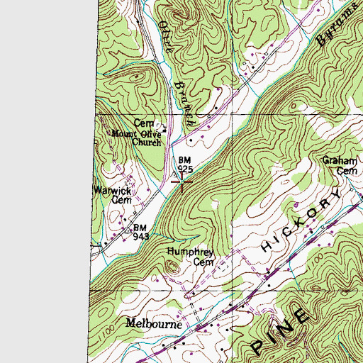 Topographic Map of Mount Olive Branch, TN