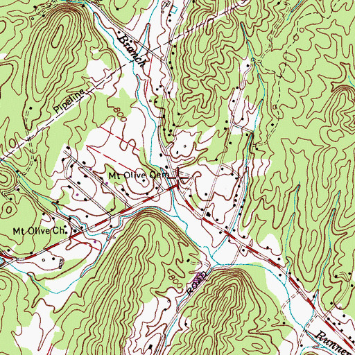 Topographic Map of Mount Olive Cemetery, TN