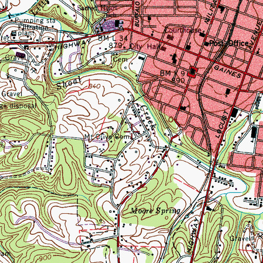 Topographic Map of Mount Olive Cemetery, TN