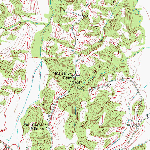 Topographic Map of Mount Olive Cemetery, TN