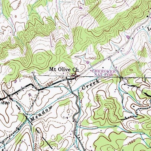 Topographic Map of Mount Olive Church, TN