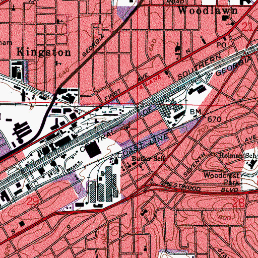 Topographic Map of Powell Avenue Airport (historical), AL