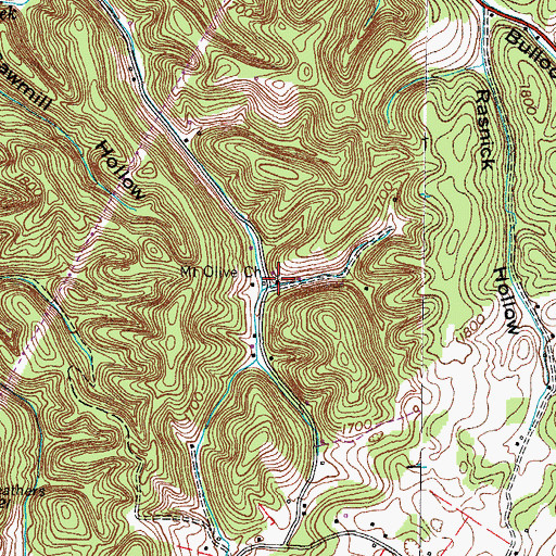Topographic Map of Mount Olive Church, TN
