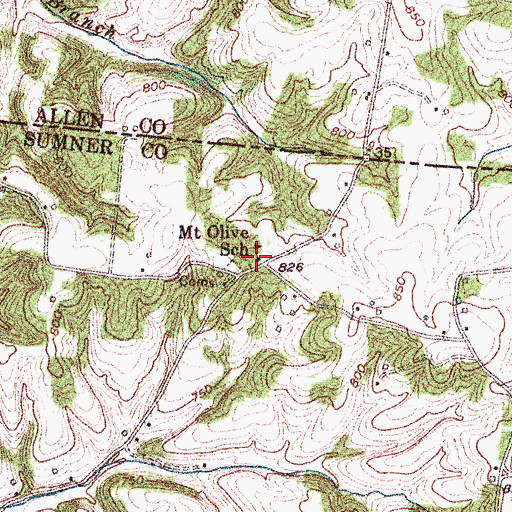 Topographic Map of Mount Olive School, TN