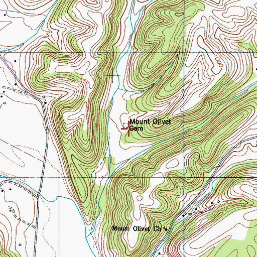 Topographic Map of Mount Olivet Cemetery, TN