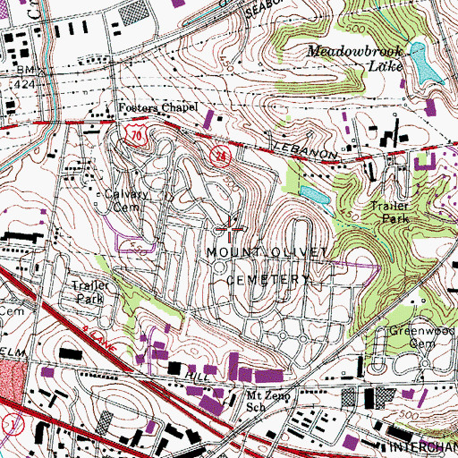 Topographic Map of Mount Olivet Cemetery, TN