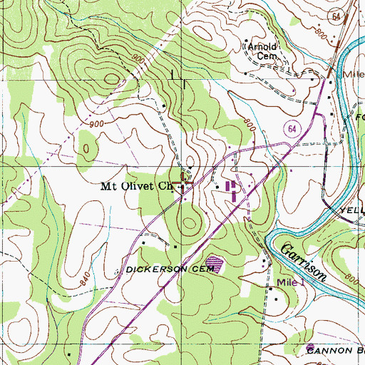 Topographic Map of Mount Olivet United Methodist Church, TN
