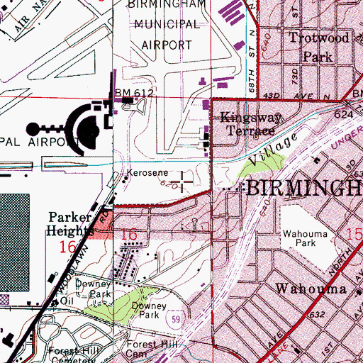 Topographic Map of Birmingham Municipal City Police Airport, AL