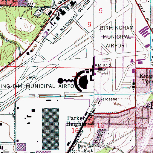 Topographic Map of Birmingham-Shuttlesworth International Airport, AL