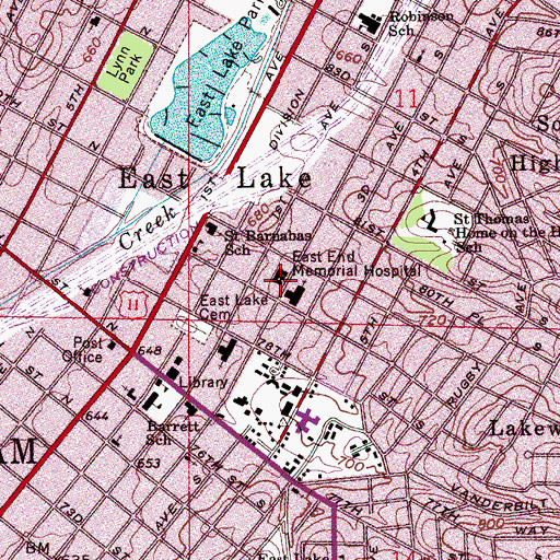 Topographic Map of East End Meml Hospital Airport, AL