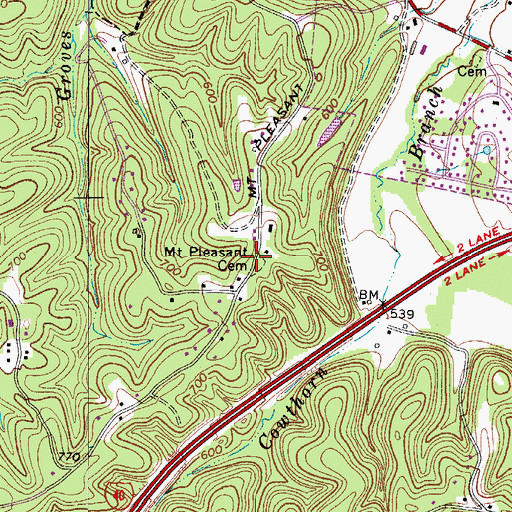 Topographic Map of Mount Pleasant Cemetery, TN