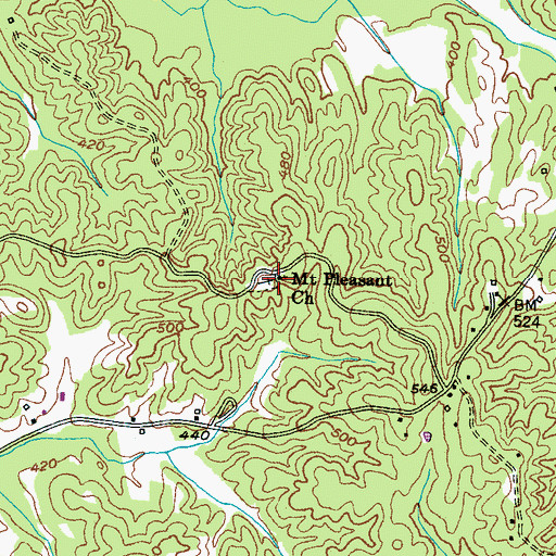 Topographic Map of Mount Pleasant Church, TN