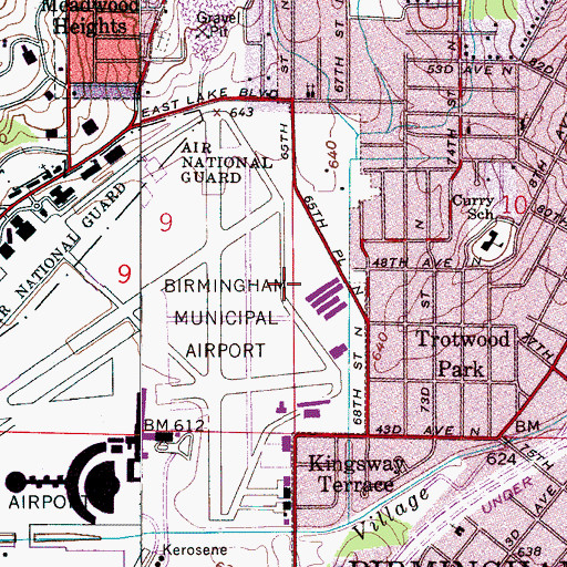 Topographic Map of Birmingham Municipal Airport-North, AL