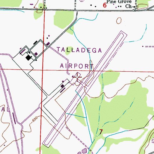 Topographic Map of Talladega Municipal Airport, AL