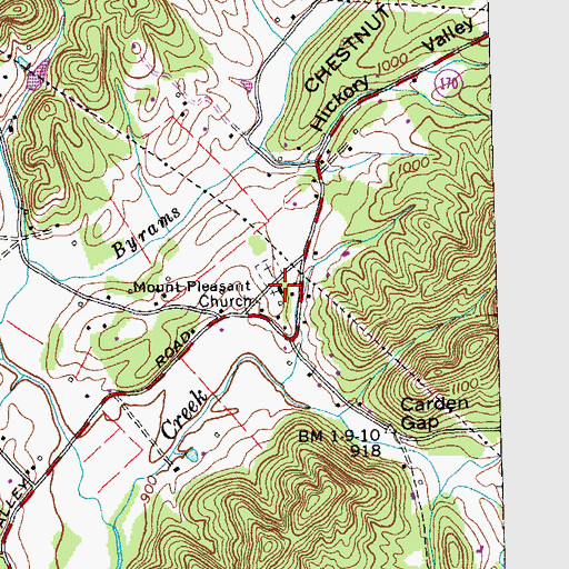 Topographic Map of Mount Pleasant Baptist Church, TN