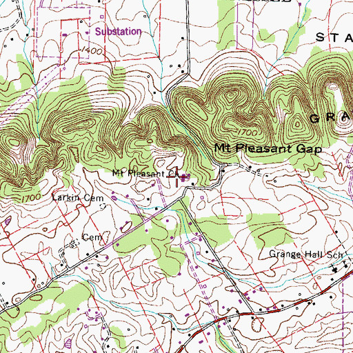 Topographic Map of Mount Pleasant Church, TN