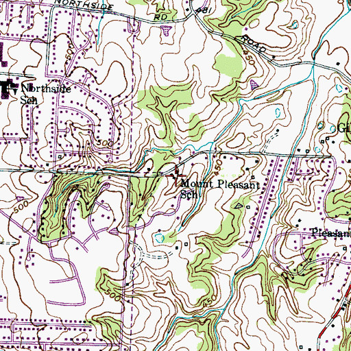 Topographic Map of Mount Pleasant School, TN