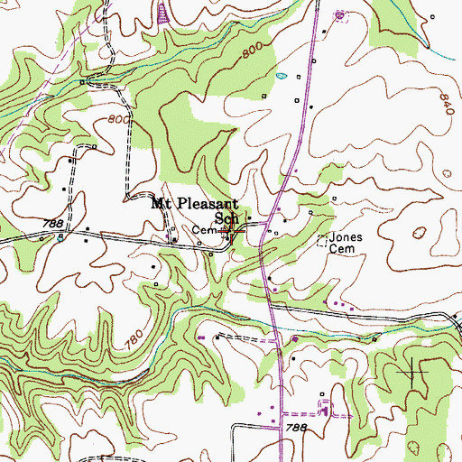 Topographic Map of Mount Pleasant School, TN