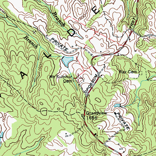 Topographic Map of Mount Sulphur Cemetery, TN