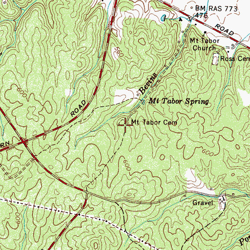 Topographic Map of Mount Tabor Cemetery, TN