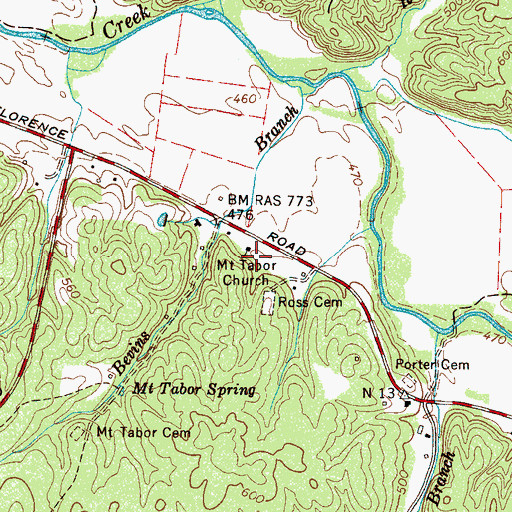 Topographic Map of Mount Tabor Church, TN