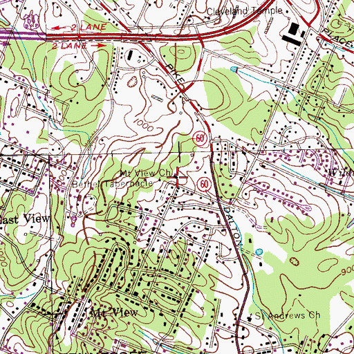 Topographic Map of Mount View Church, TN