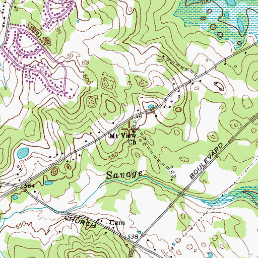 Topographic Map of Mount View Church, TN