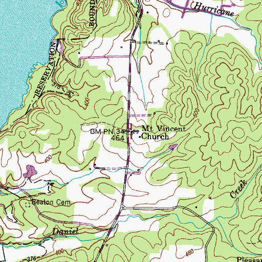 Topographic Map of Mount Vincent Church, TN