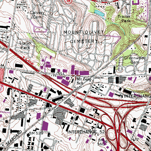 Topographic Map of Mount Zeno School, TN
