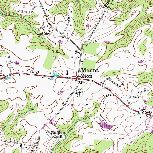 Topographic Map of Mount Zion, TN
