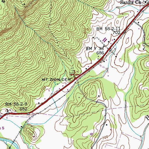 Topographic Map of Mount Zion Cemetery, TN