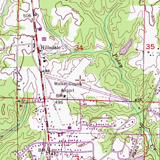 Topographic Map of Walker County Airport (historical), AL
