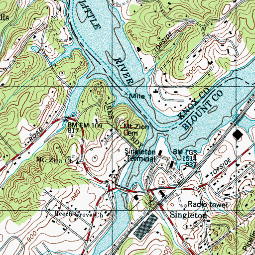 Topographic Map of Mount Zion Cemetery, TN