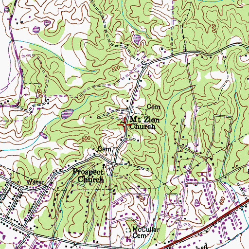 Topographic Map of Mount Zion Church, TN