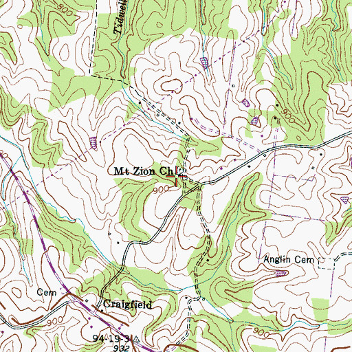 Topographic Map of Mount Zion Church, TN