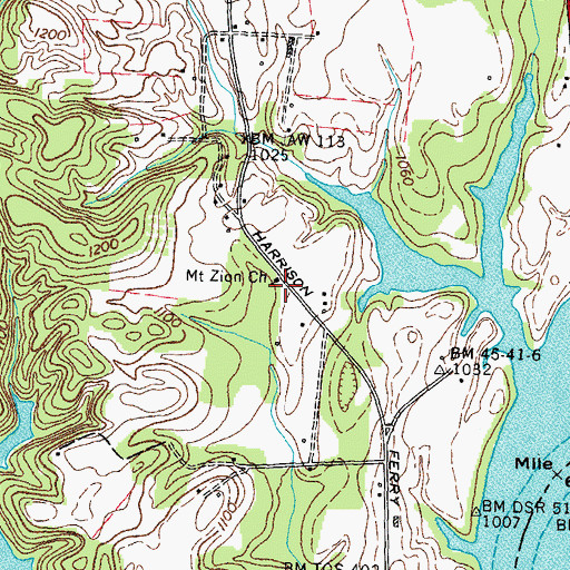 Topographic Map of Mount Zion Church, TN