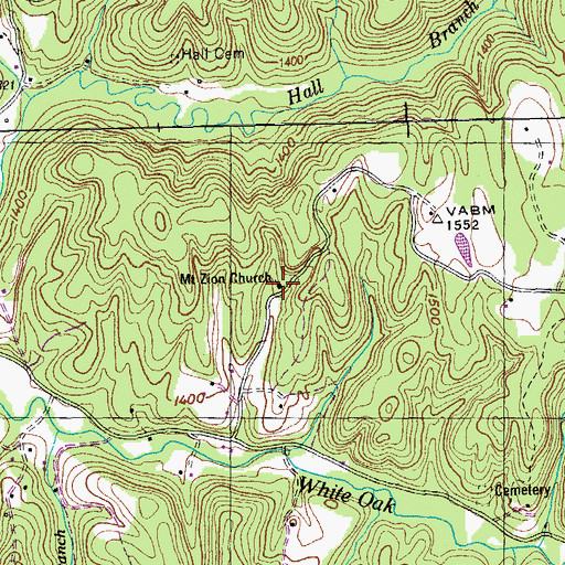 Topographic Map of Mount Zion Church, TN