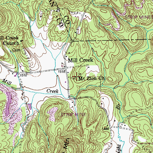 Topographic Map of Mount Zion Church, TN