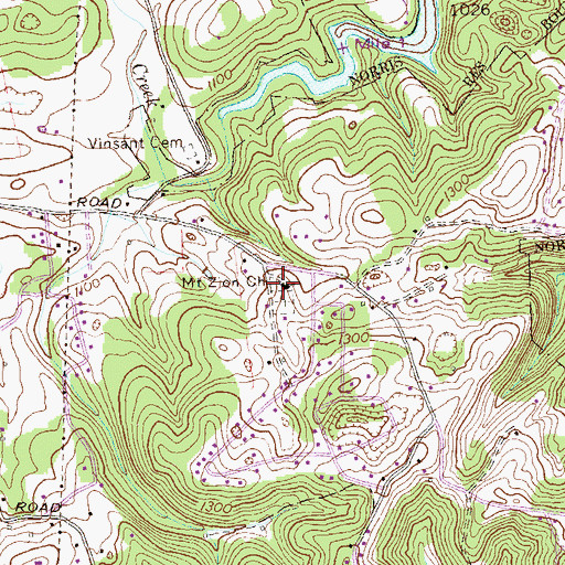 Topographic Map of Mount Zion United Methodist Church, TN