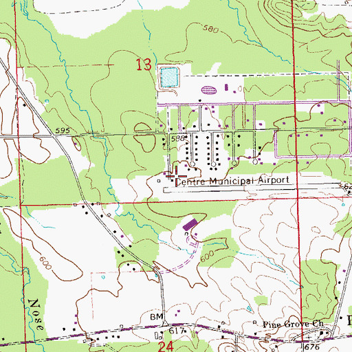 Topographic Map of Centre Municipal Airport (historical), AL