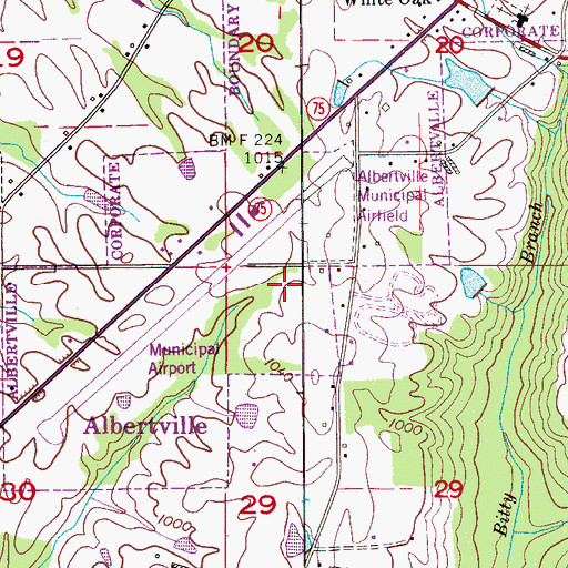 Topographic Map of Albertville Regional Airport-Thomas J Brumlik Field, AL
