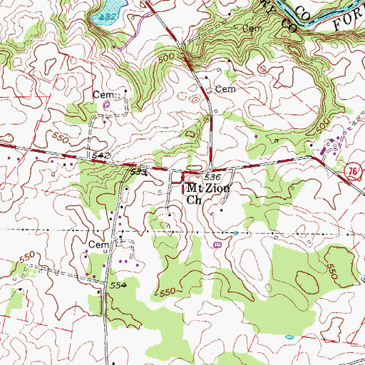 Topographic Map of Mount Zion Baptist Church, TN