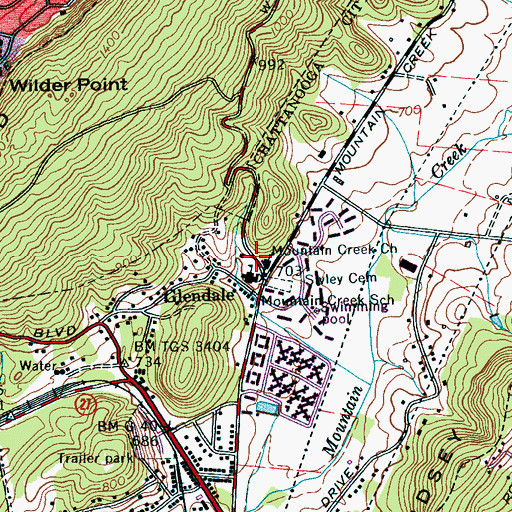 Topographic Map of Mountain Creek Church, TN