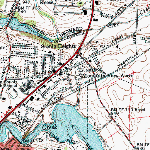 Topographic Map of Mountain View Acres, TN